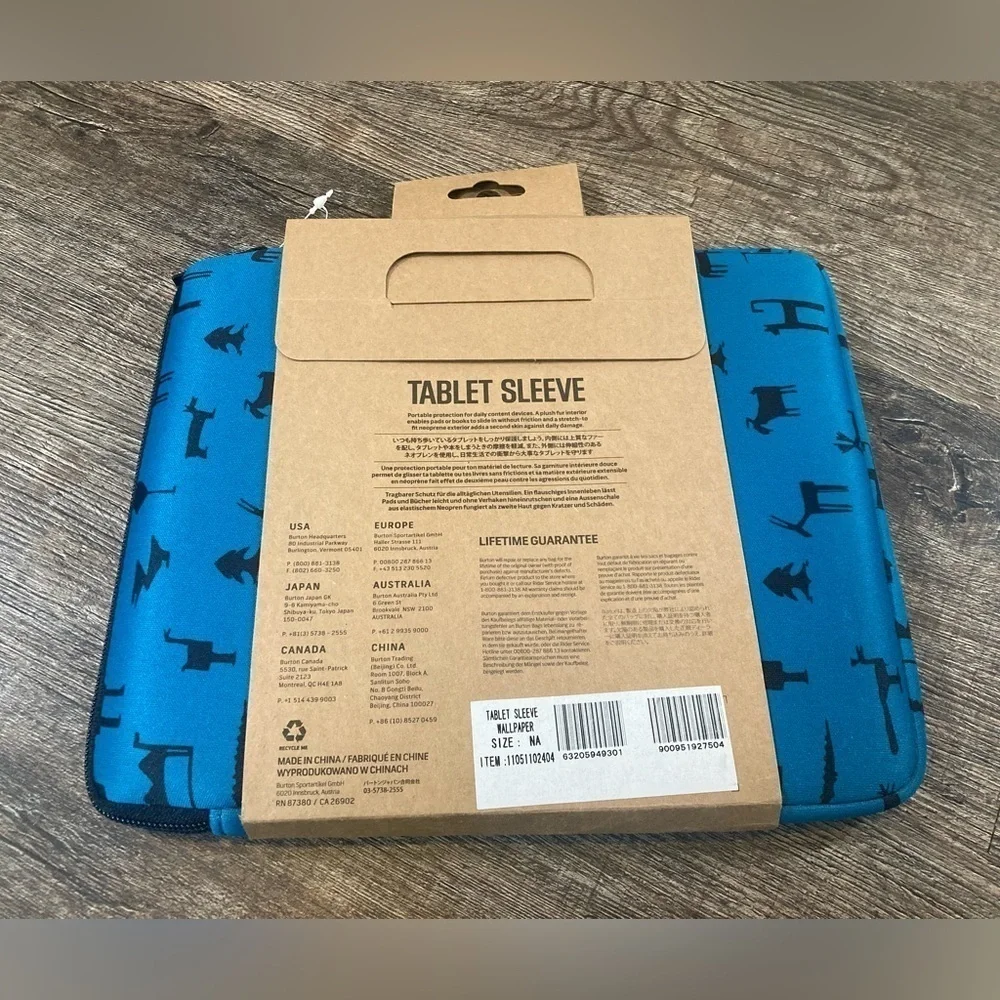 New Burton Tablet Sleeve Case Blue Wallpaper Tribal Animal Print 9.5” x 7.75”